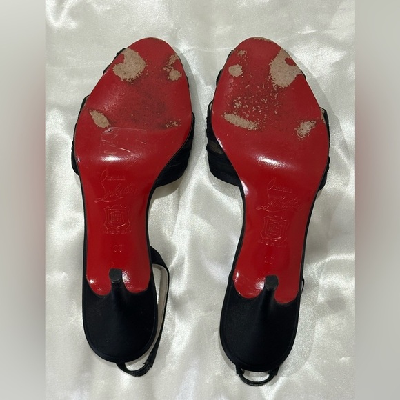 Christian Louboutin Black Peep Toe Sling Back Heels Chiffon Satin Size 6/36 Chic - Picture 11 of 13